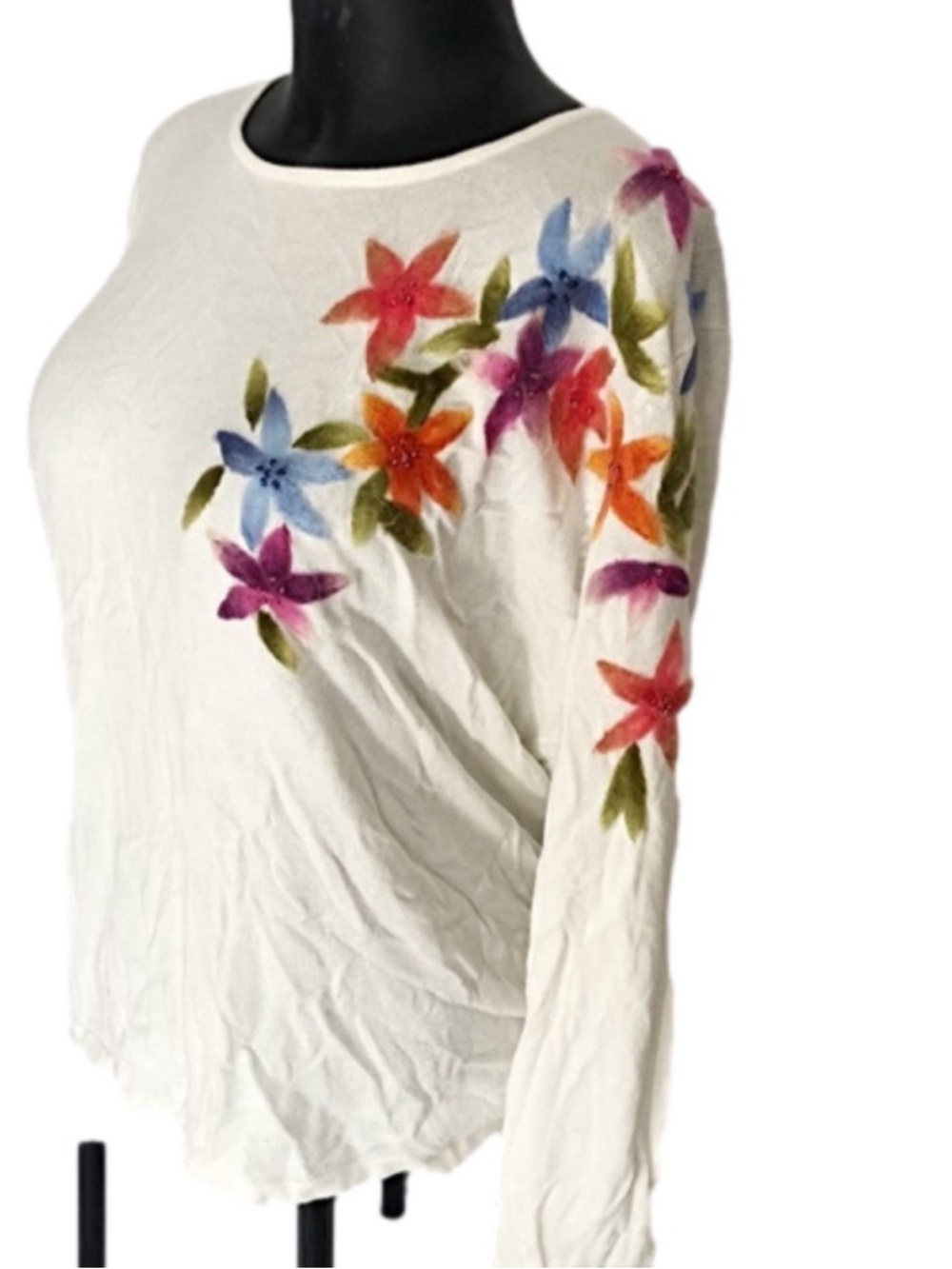 🇨🇦 RAINBOW CANADA - Long Sleeve White Top with Multicolor Floral Embroidery